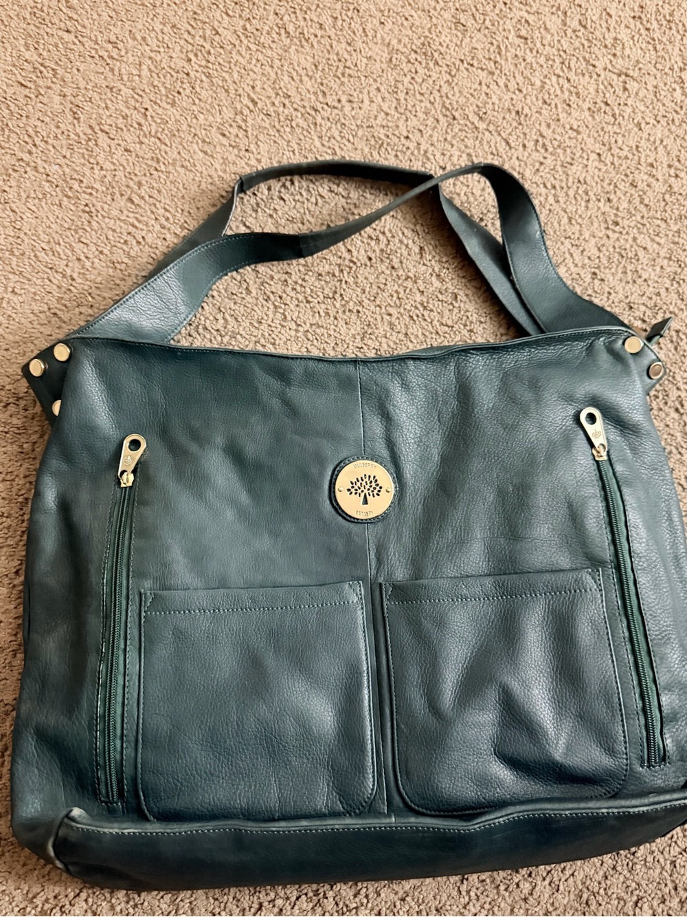 Mulberry Dark Green Leather Shoulder Bag with Gold Accents